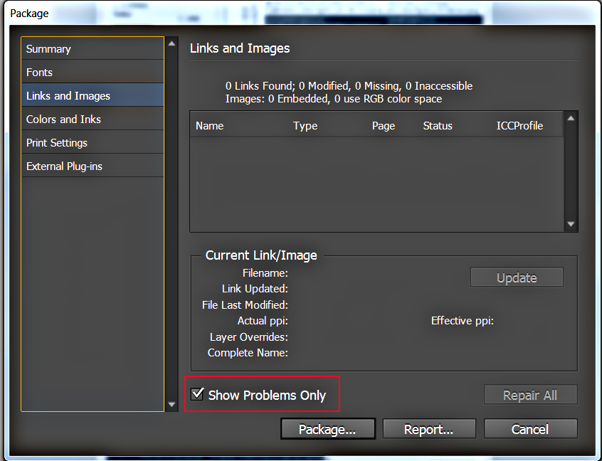 Links and Images Dialog