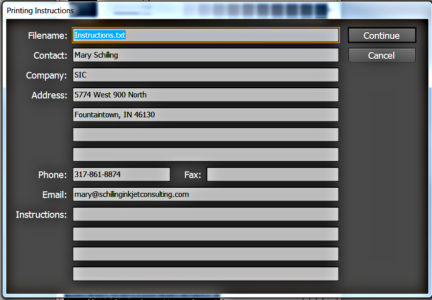 Printing Instructions Dialog