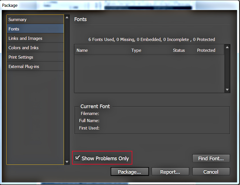 Adobe Indesign - Show Problems Only Dialog