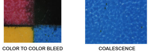 pictures of color-to-color bleed and coalescence in inkjet sandwich