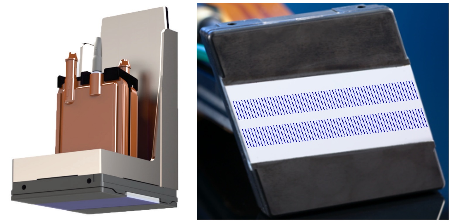 Depiction of SAMBA printhead nozzle and a produced 2D array layout 